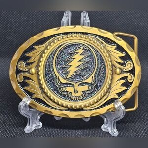 Grateful Dead "Dark Star" STEAL YOUR FACE Stealie Gold Tone Belt Buckle